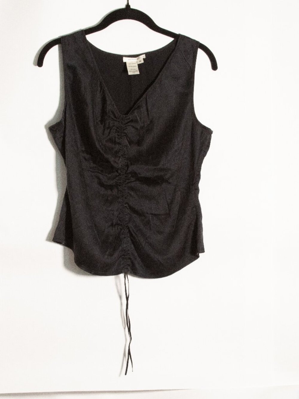 Diffusion D Silk Top M Black Ruched Sleeveless Stretch Blouse